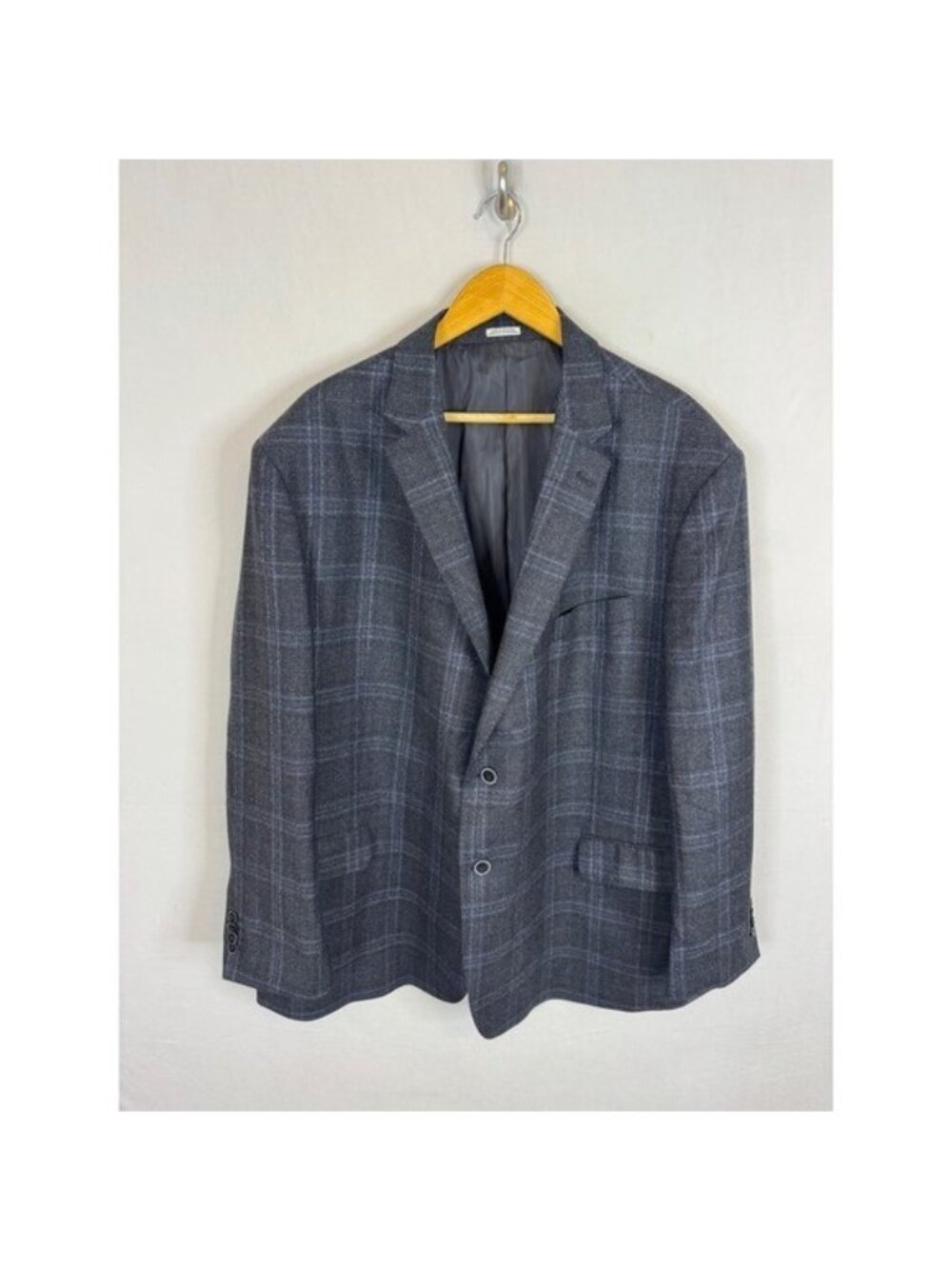Joseph Abboud Heritage Grey Plaid Zignone Italian Wool Blazer 52 Regular